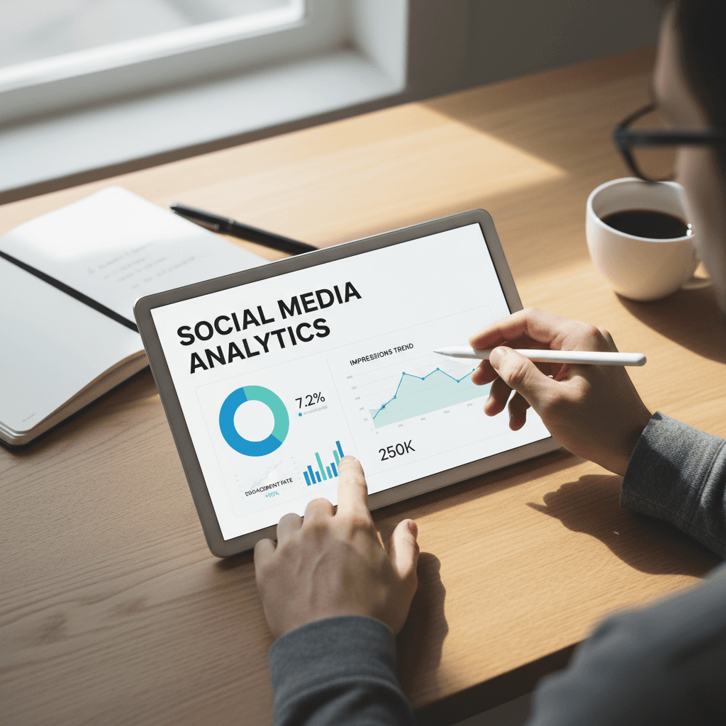 Social media manager reviewing analytics on a laptop
