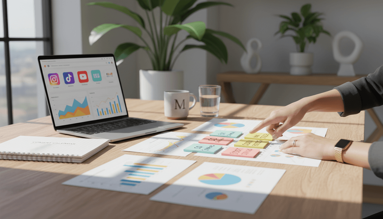 Social media strategy planning on a laptop